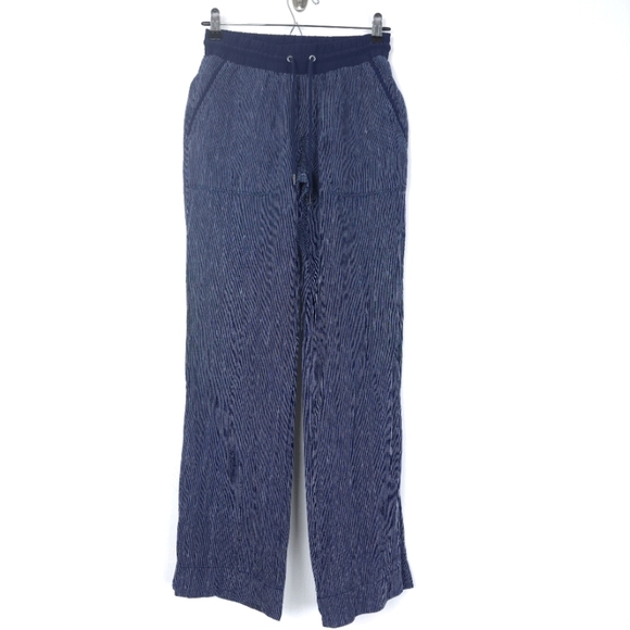 Athleta Bali Blue White Striped 100% Linen Ankle Pant Semi Fitted Size 2 - Picture 1 of 12